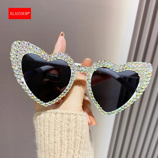 NEW Arrivals Women Luxury Diamond Frame Heart Shape Sunglasses Large Anti UV400 Sun Glasses for Ladies Wedding Guests Birthday Party New Year Party Eyewear Bachelorette Hen Party Accessories