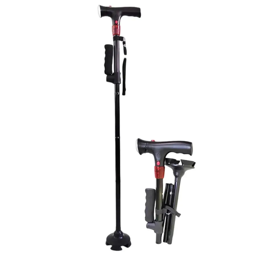 Collapsible Telescopic Anti Slip Smart Cane Elder Cane LED Lights With Emergency SOS Alarm Walking Trusty Sticks Elder Crutches For Mothers The Elder Outdoor Night Hiking Travel Hospital