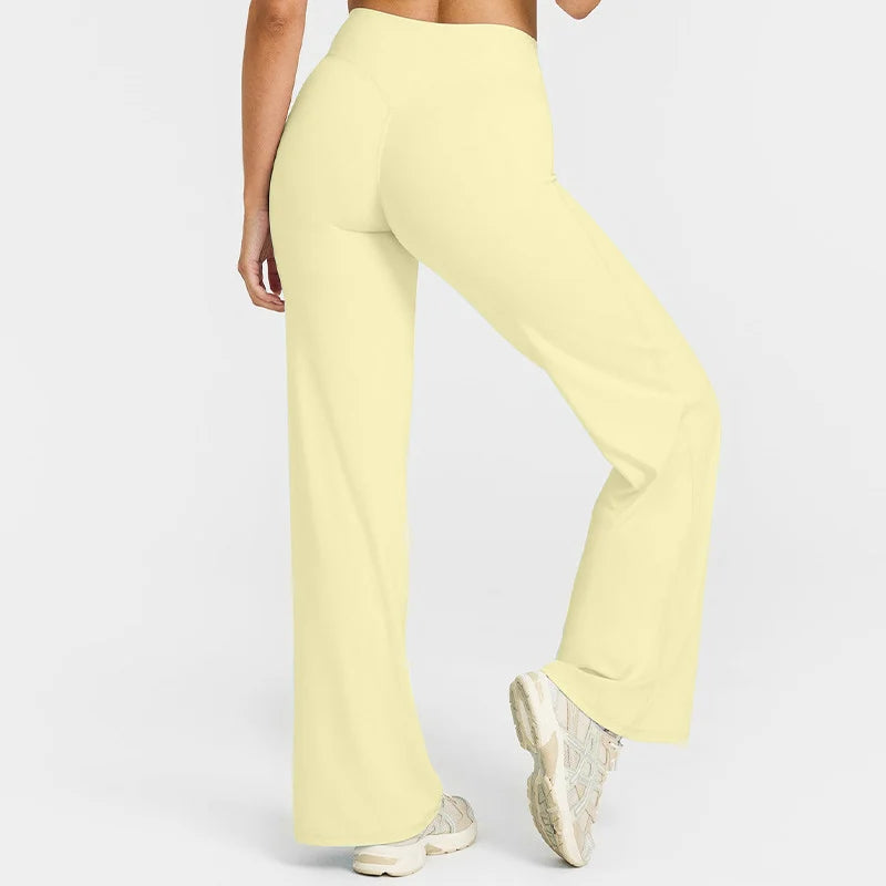 Naked Feel Yoga Pilates Running Sport Flare Trousers 6 Colors  Straight-Leg Pants Ultra Soft Butter Fabric Women's Mid-Waist Yoga Gym Fitness Pants Female Sportswear