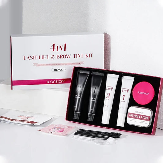 4 IN1 Set Lash Lift and Tint Kit Eyelash Lifting Brow Tint Dye Eyes Makeup Tools Patch With Glue Balm Coffee Black