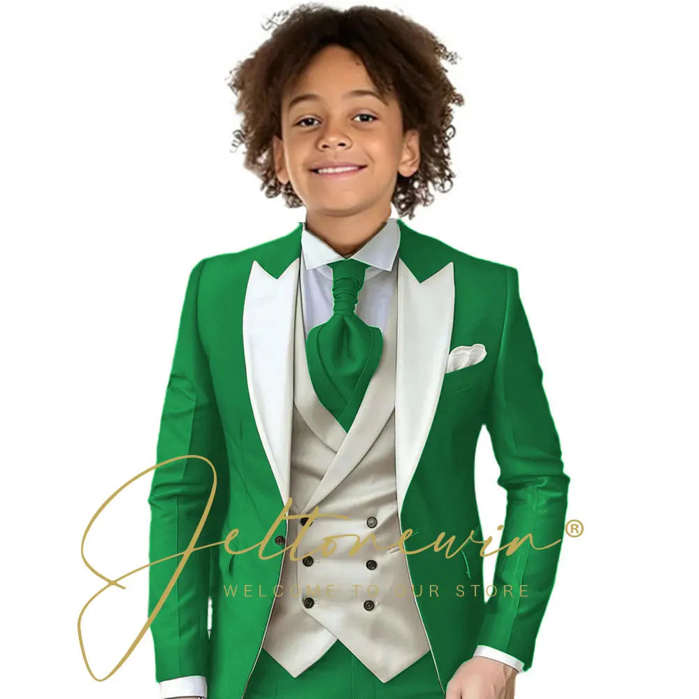8 Colors  Children Boy's 2Y-14Y Formal Wedding Suit Kids Jacket Pants Ivory Vest Photography Suit Flower Boy Birthday Tuxedo Suit