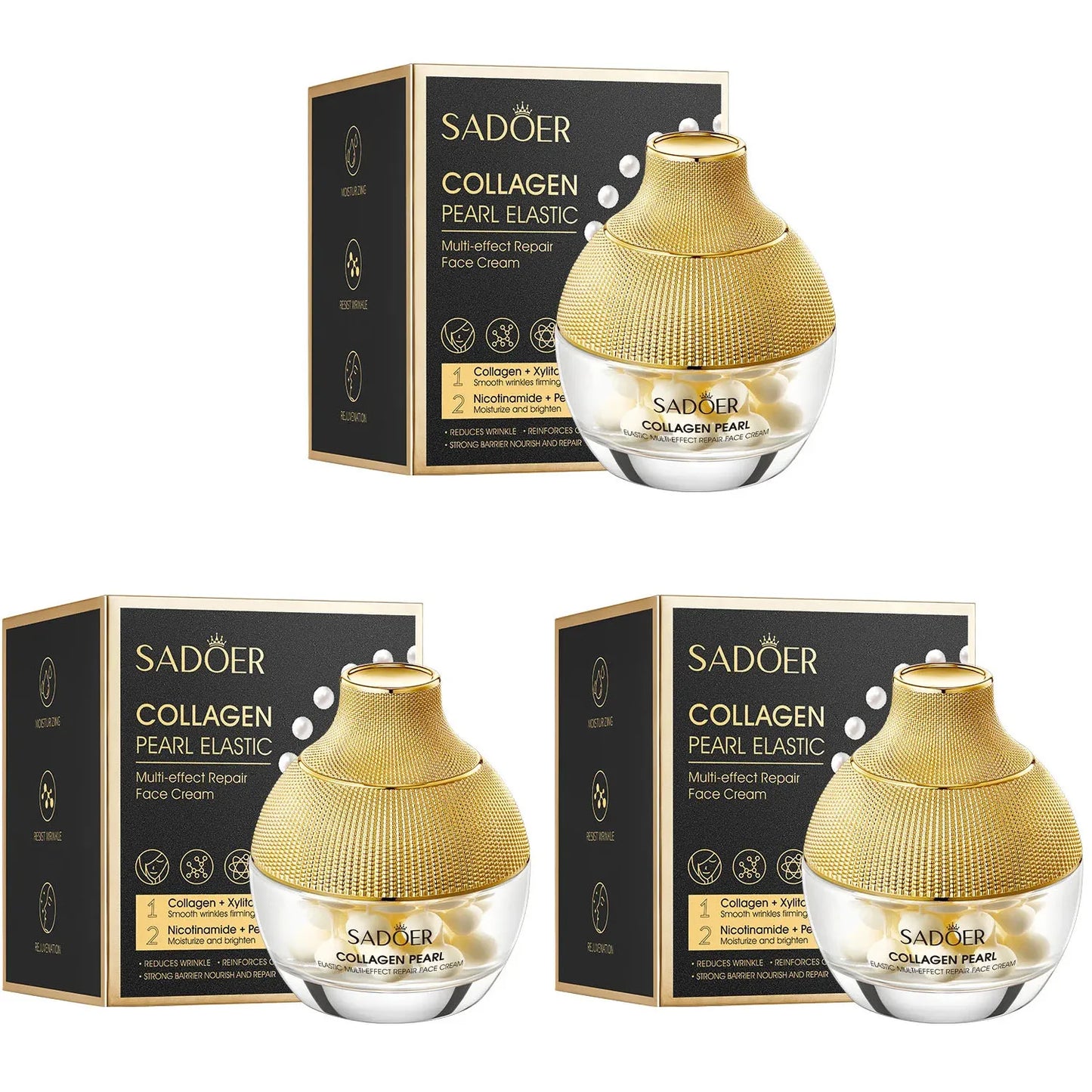 3PCS Set Pearl Cream Collagen Remove Wrinkle Moisturizing Face Cream Nourishing Whitening Skin Care Firming Lifting Anti Aging Women Skin Care Supplies Korean Products