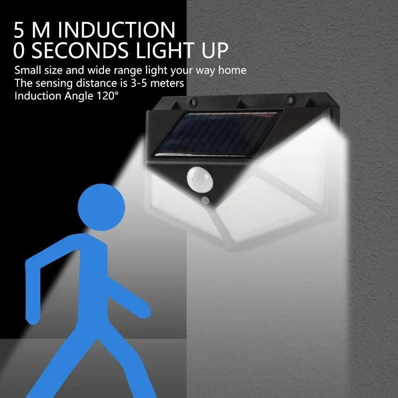 100 LED Solar Wall Lamp Outdoor Lamp Waterproof Motion Sensor Solar Powered Sunlight Street Lamp Garden Railing Decorative Lamp