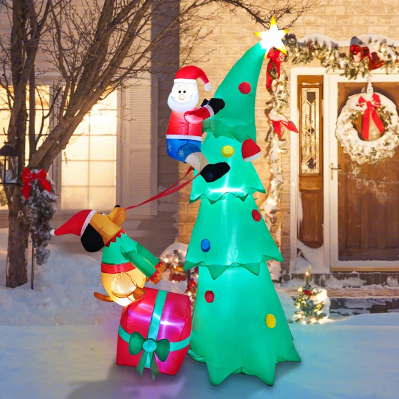2.1M/6.9FT Christmas Decor Inflatable Dog Bites Santa Claus Build-in LED Lights Xmas Party Indoor Outdoor Scene Layout Ornament
