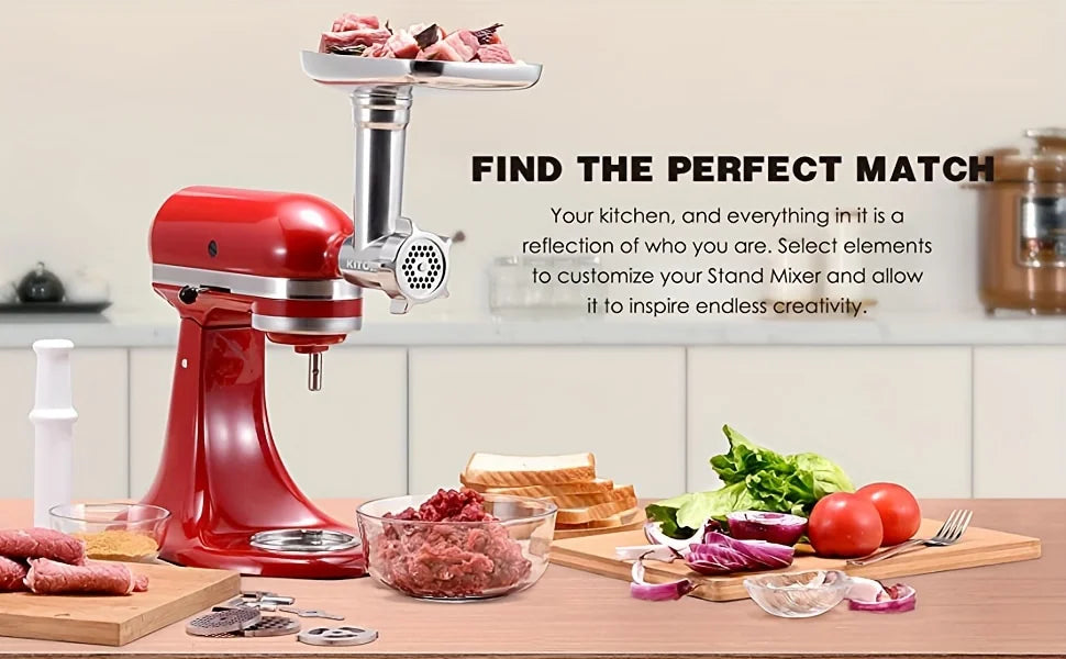 2 in 1 Electric Metal Food Grinder + Stand Mixers Base + Accessories Mince Sausages Maker for Kitchen Aid Meat Grinders, Sausage Fillers, Perfect Mixer Home Hotels Restaurants Kitchenware Supplies
