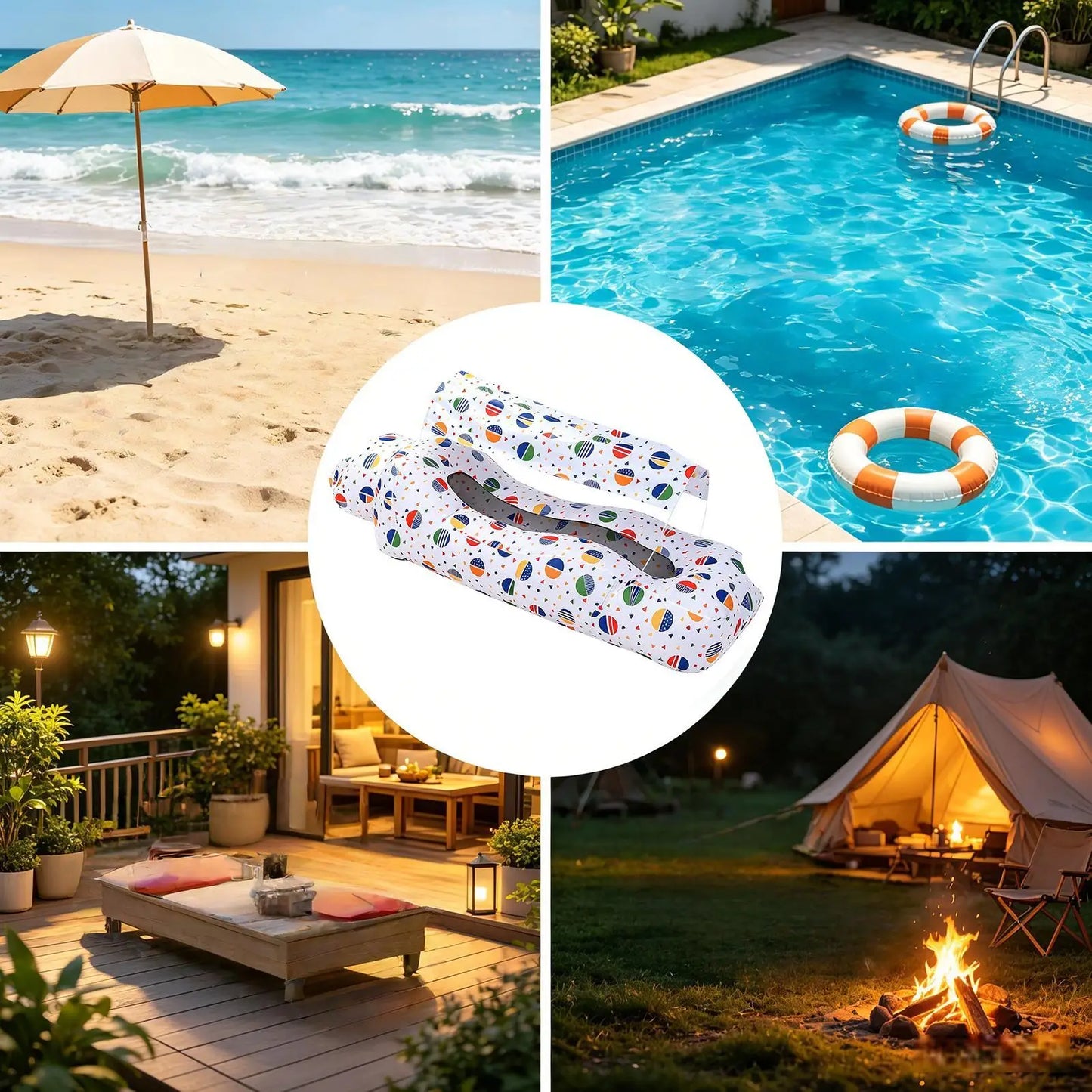 Inflatable Beach Camping Lounger Air Sofa With Sun Shade No-Pump Blow Up Couch For Outdoor Camping Hiking Picnic Vacation