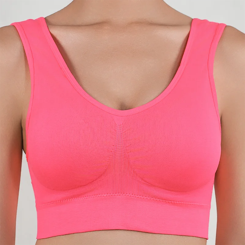 S (45-55kg) - 5XL(115-123kg) UK Plus Size Women's Push Up Yoga Pilates Bras Running Gym Seamless Breathable Vest Top Removable Padded  Anti-Sagging Upper High Elasticity Sport Brassiere