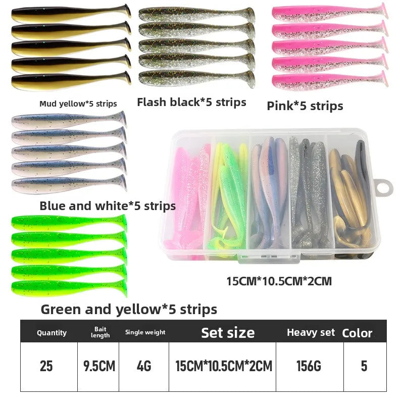 100 PCS Set High-Quality Soft Two-Tone Tail Luminous Glow in the Dark Night Fishing Lures Soft Bait Fake Bait with Lead Head Hook River Ocean Lakes Fishing Accessories Tools Set