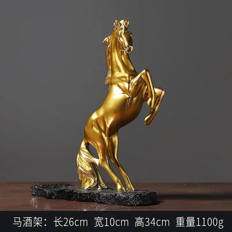 Resin Golden Warhorse Wine Rack Figurines Horse Bottle Holder Storage Decoration Accessorie Collection Home Interior Item