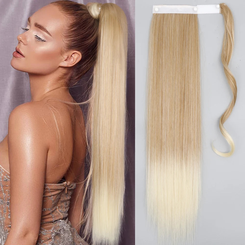 NEW  Synthetic Long Straight Wrap Around Clip In Ponytail Hair Extension Can Be Permed Heat Resistant Pony Tail Fake Hair