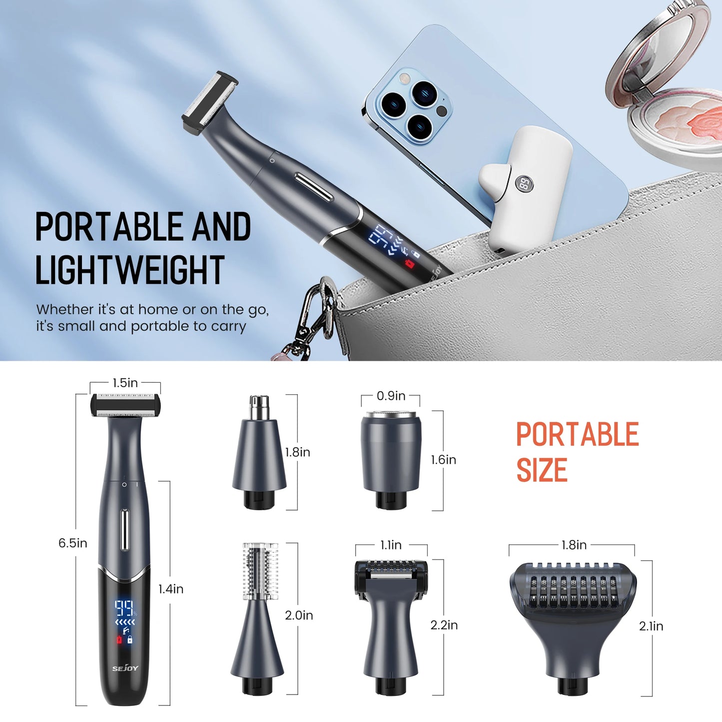 NEW Arrivals 6PCS Set  Body Hair Electric Trimmer Bikini Line Nose Eyebrow Ear Beard Shaver Men & Women Nose Hair Trimmer Eyebrow Razor Portable Body Shaver IPX5 Hair Care Accessories Beauty Salon Supplies