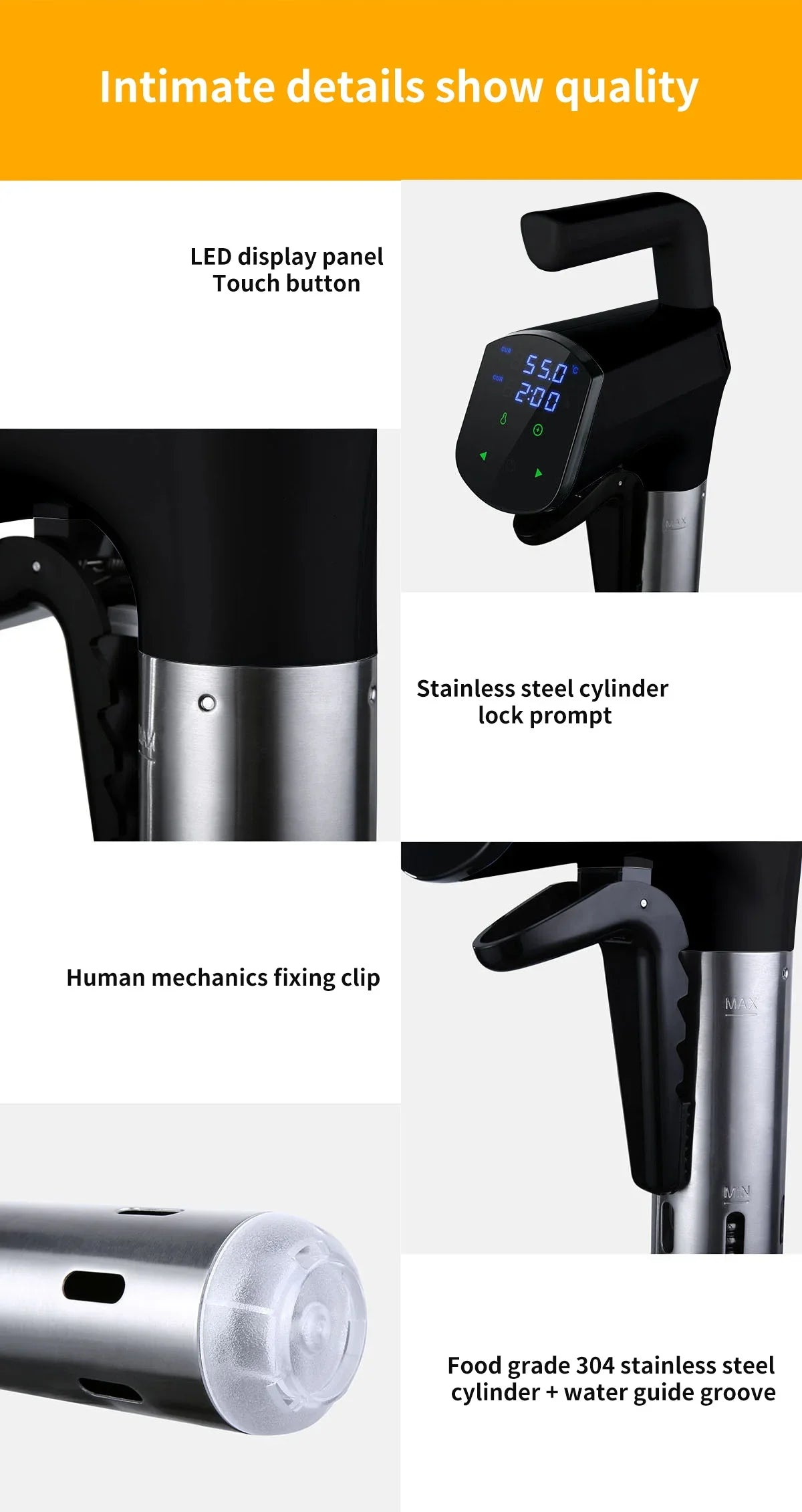 NEW 1100W Vacuum Sous Vide Cooker LCD Touch Screen Digital Display Immersion Circulator Accurate Cooking Waterproof Smart Slow Cooker App Control Connected Cooking