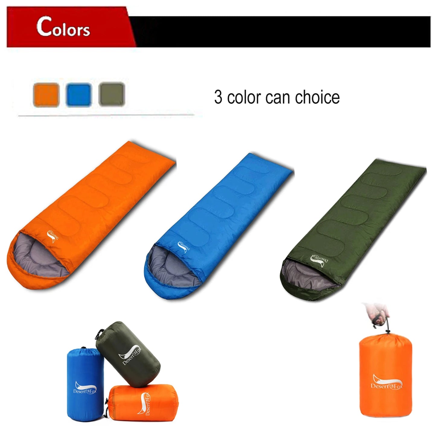 Compact Sleeping Bag Ultralight Envelope 3 Season Sleeping Bags with Compression Sack for Camping Hiking Travelling