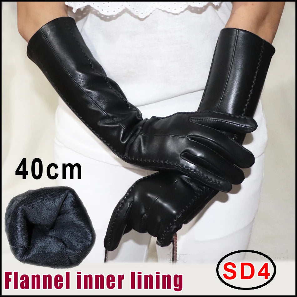 NEW Arrivals  Genuine Real Leather Gloves 100% Sheepskin Long Gloves Women's Winter Warm Fleece Lining Over Elbow Arm Sleeves Color Ladies Fashion Apparel Accessories