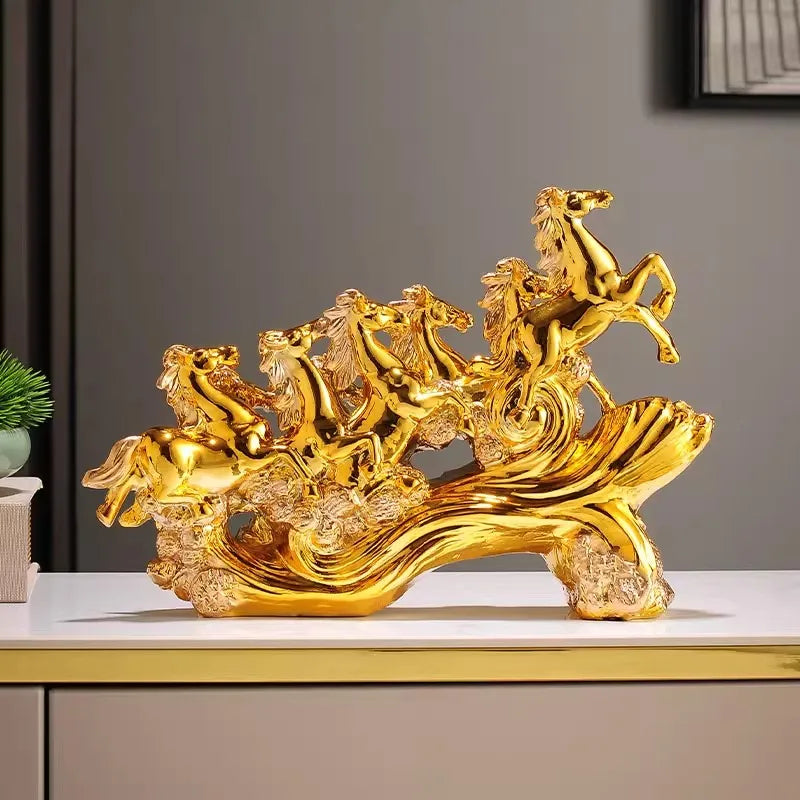 Home Decor Gold Eight Horses To Attract Wealth Ornament Living Room Decoration Ceramics Crafts Office Desktop Decoration
