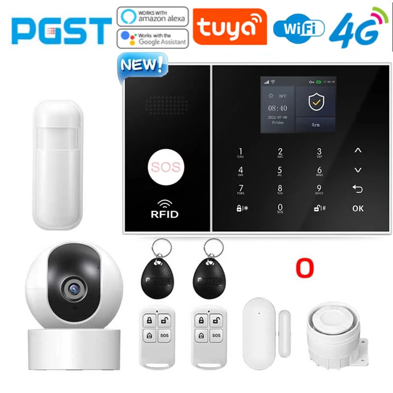 NEW HOT SALE 4G PG108 TUYA APP Control Alexa Voice Google WI-FI Support Home Alarm Anti-Theft System Smart Life APP Camera  SOS One Click Help Wireless Safe Security for House Villa Business Shops 433MHz