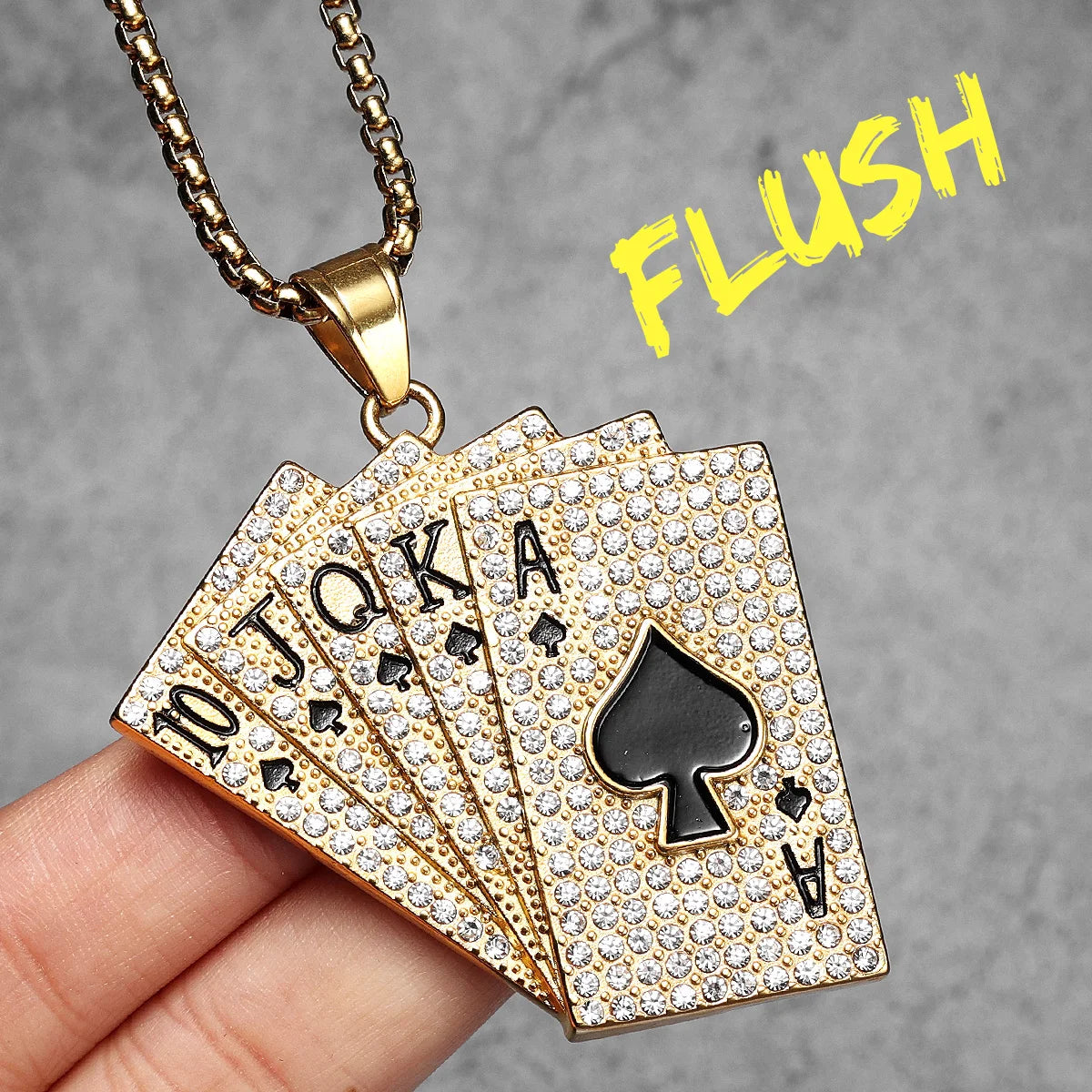 For Poker Lovers Lucky Poker Rhinestones Flush Gemstone Men Necklaces With Pendant Stainless Steel Jewelry Women Punk Hip Hop Accessories Gifts