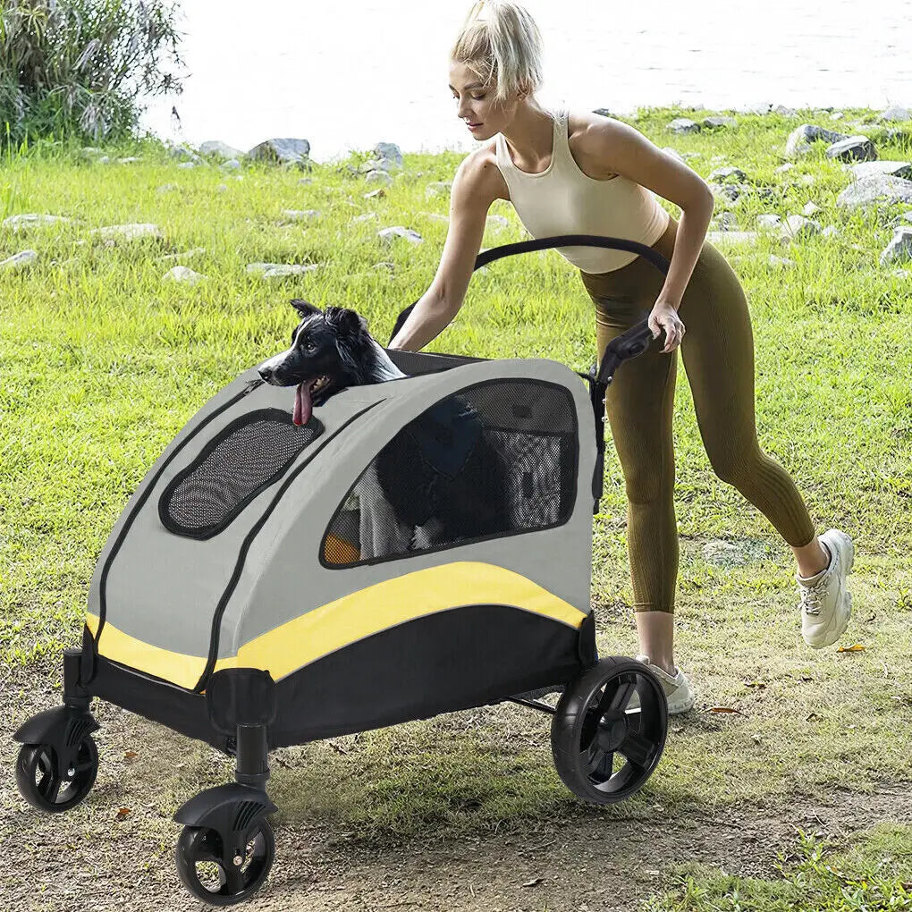 Dog Stroller Ultra-large 4 Wheels Pet Jogger Wagon Foldable Cart Travel Trolley Outdoor Animal Carrier Load Up To 55kg