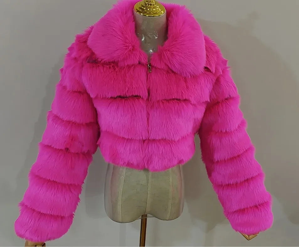 NEW Arrivals S-3XL 5 Colors Women Faux Fur Coats Fox Short Coat Turn Down Collar Zipper Full Sleeve Thick Warm Open Stitch Elegant Splice Autumn Winter Snow Outerwear Ladies Girls Luxury Fashion Clothing Supplies