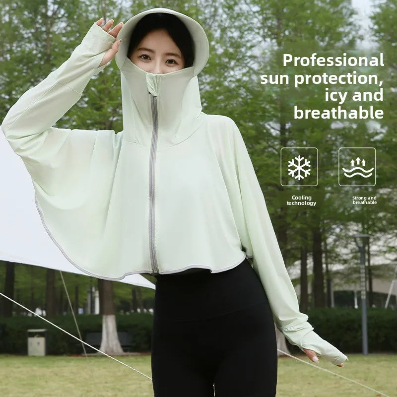 1/2/4 PCS Ice Silk Set 5 Colors Women's UV Protection Cape Hoodie Ice Silk Breathable Sun Shirt Spring Summer Loose Fit Jacket for Outdoor Hiking Sun Protection