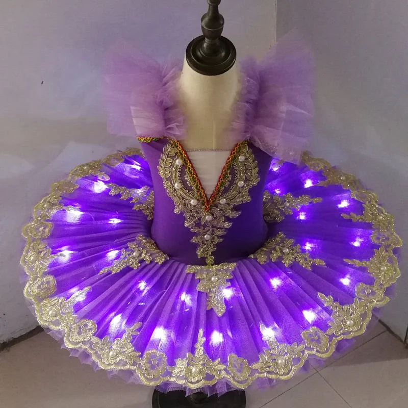 NEW Arrivals Adults/Girls Height 90-170CM Professional Tutu Ballet Led Light Swan Lake Ballerina Pancake Tutu Girl Women Adult Child Ballet Dress Women Kids Dance Costumes