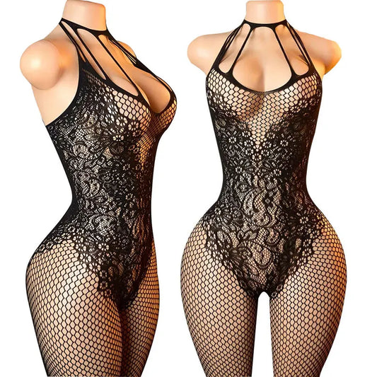 Sexy Lingerie Bodysuit Women Fishnet Open Crotch Lace Bodystocking for Adult See Through Nightwear