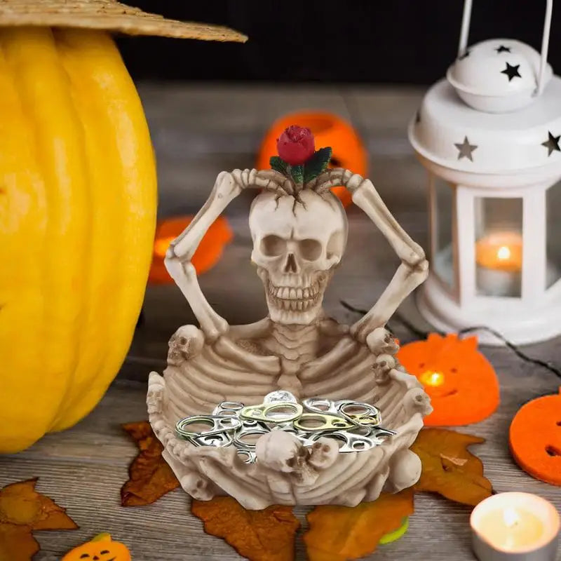 Halloween Candy Fruit Trick or Treat Bowl Realistic Skull Fruit Tray Haunted Party Props Skeleton Bowl For Trick Or Treating Halloween Party Decoration