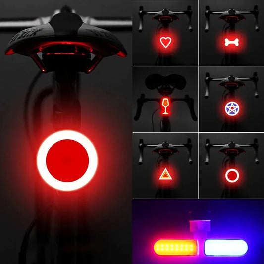 NEW Arrivals Wine Glass/Bone/ Steering 3 Styles Multi Lighting Modes Bicycle Tail Light Cycling Lamp USB Rechargeable Led Flash Tail Rear Lights MTB Seat Post Bike Accessories Sports Supplies