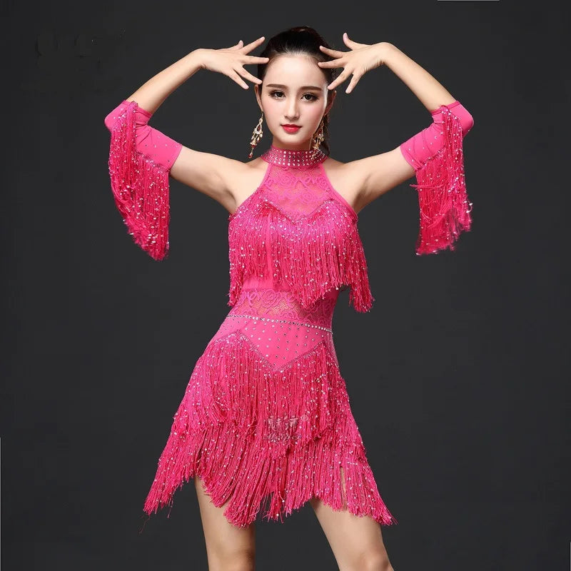 NEW Arrivals M-3XL 5 Colors Luxury Latin Dance Dress Women/Girls/Lady New Sexy Fringe Salsa/Ballroom/Tango/Cha Cha/Rumba/Samba/Latin Dresses For Competition Dancing