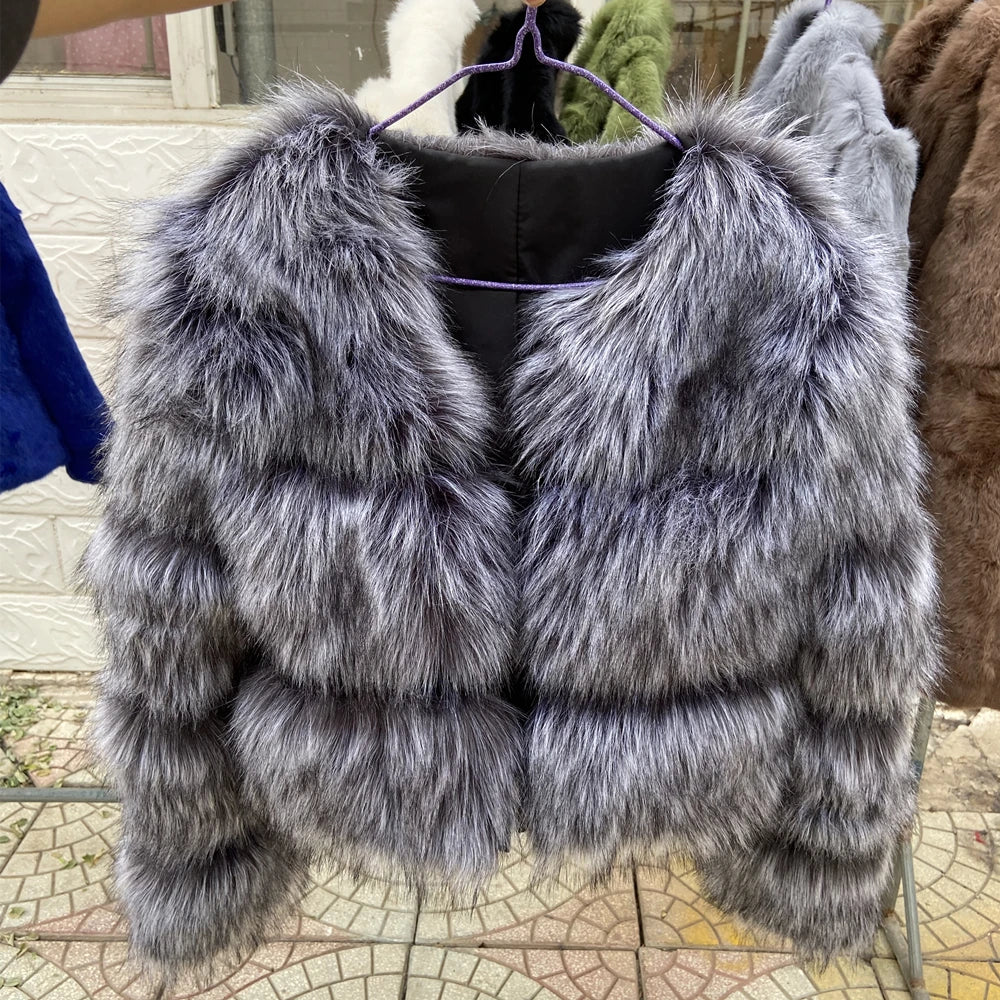 NEW HOT SALE XS-5XL Luxury Raccoon Faux Fur with Hood Coat Women's Jacket Winter Warm Snow Clothes Supplies Fashion Warm Thick Fox Raccoon Leather Brown Cold Coat Female Girls Luxury Fashion Clothing Products
