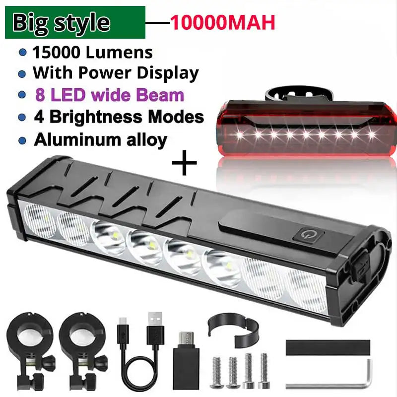 NEW Arrivals Powerful Set Bicycle Light Front 10000 Lumen Bike Light 10000mAh Waterproof Flashlight USB Charging MTB Road Cycling Lamp Accessories