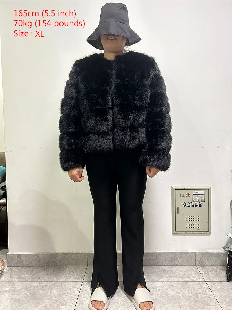 NEW Luxury High Quality Italian Style  Faux Raccoon Fur Coat Women Jacket Winter Warm Snow Clothes Supplies Coat Women Fluffy Jacket Thick Furry Fur Outwear Female Girls Luxury Fashion Clothing Products