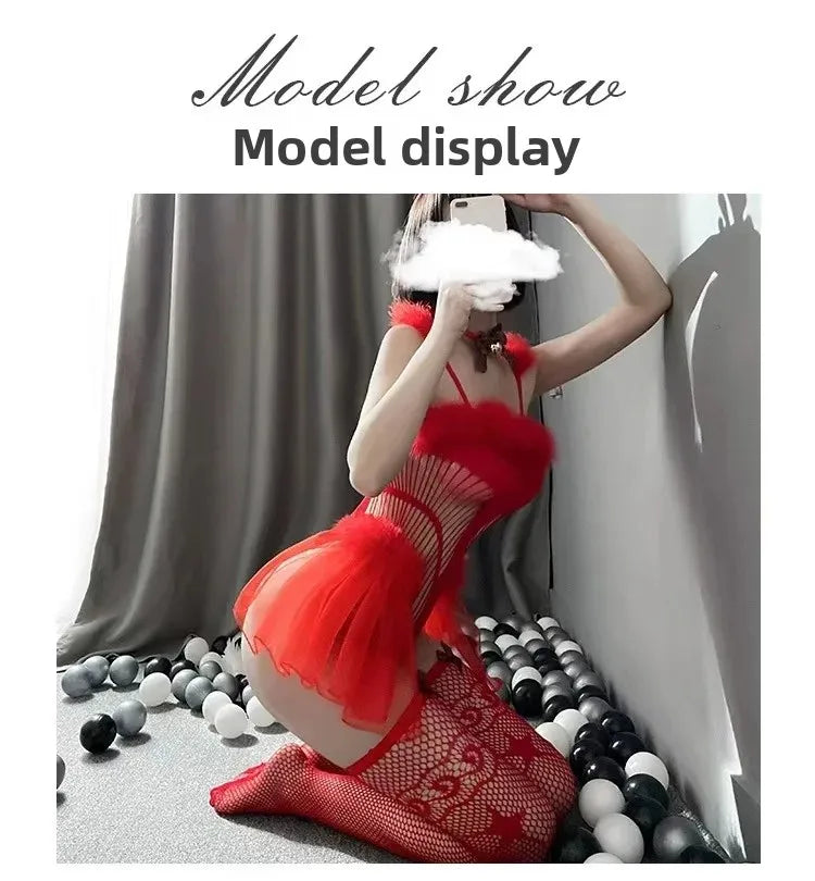 NEW Arrivals Sexy Santa's Elf Plush Onesie Temptation Christmas Deer Velvet Sexy Net Suit Underwear Role Play Cosplay Uniform Set