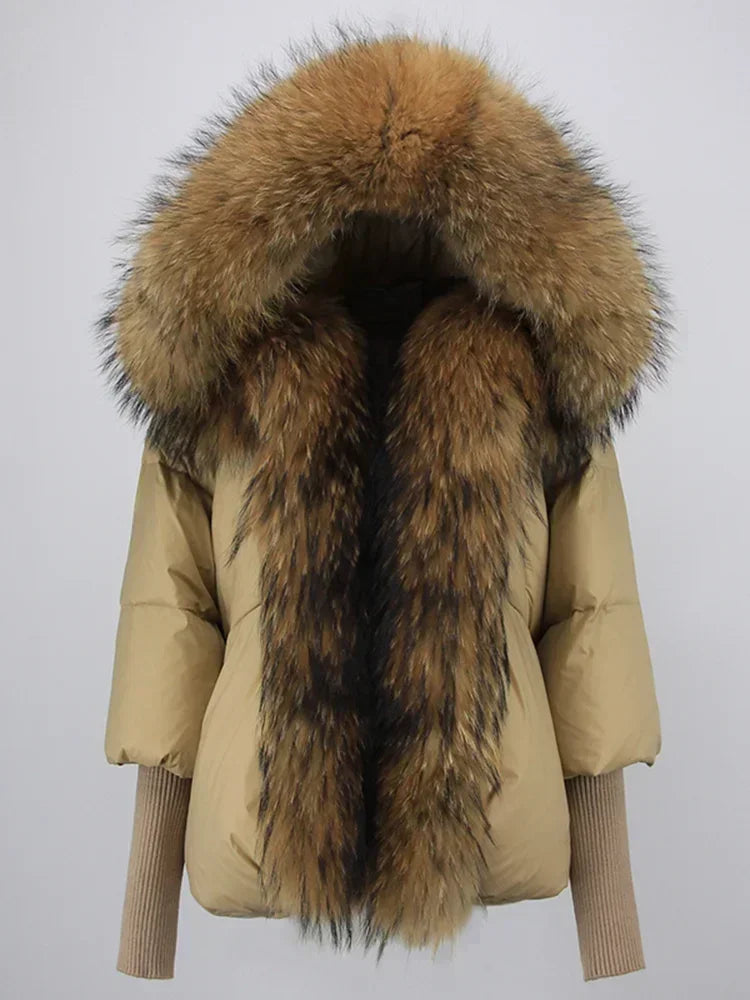 Winter Warm Snow Clothes Supplies Jacket Women Real Fox Fur Collar Hooded Natural Thick Warm Loose Oversize Duck Down Coat Streetwear Outerwear Female Girls Luxury Winter Fashion Clothing Products