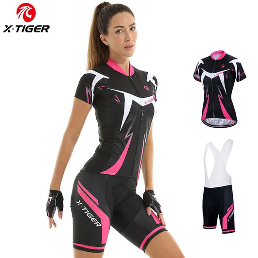 Women's Bib Cycling Set Summer Short Sleeve Suit Anti-UV Bicycle Clothing Quick-Dry Jersey Mountain Female Bike Clothes