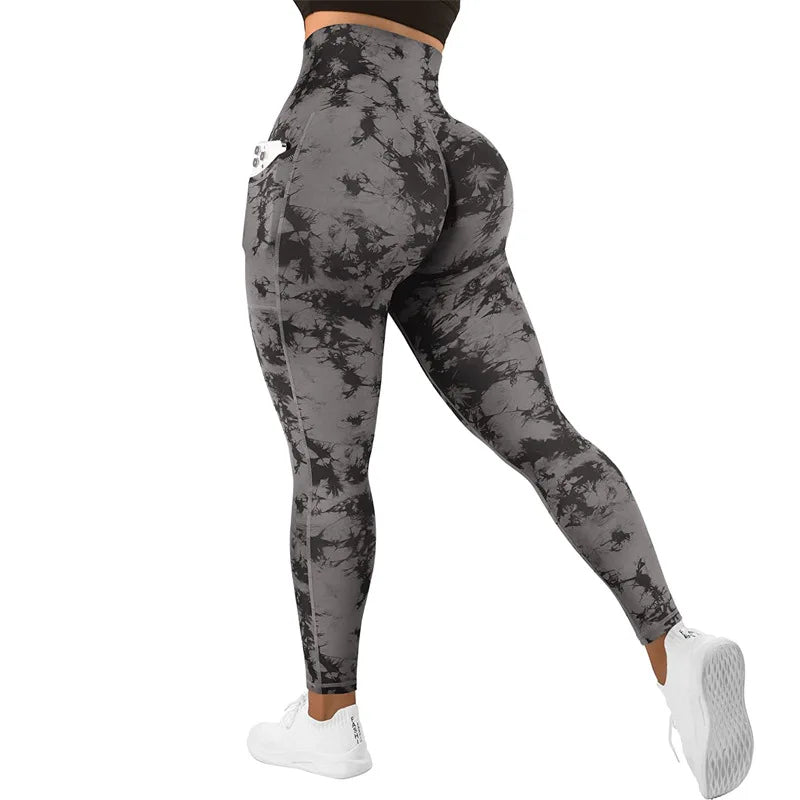 Women's Pants Autumn Fashion Tie Dye Print Tummy Control Butt Lifting Pocket Design Casual Skinny Daily Long Yoga Pants DF4983