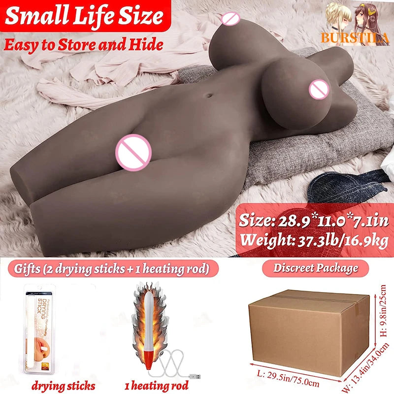 17KG  Dummy Dolls and Large Breasts Pudendal Male Appliances Adult Love Dolls Female Body Dolls Male Real Black TPE Silicone