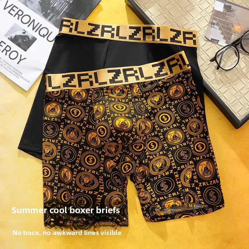 NEW Arrivals L-3XL Plus Size Ultra-Thin Ice-Silk Men's Underwear Extended 7A Cotton Antibacterial Flat-Crotch Shorts Breathable Summer Sexy Boxer Briefs