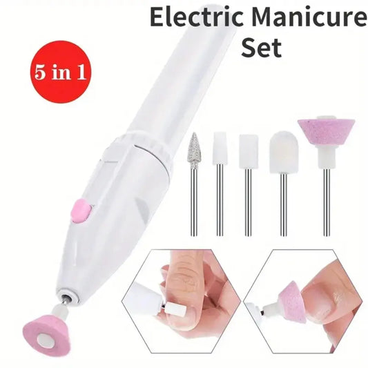 5in1 Electric Nail File Set Portable For Acrylic Nails Fake Nail Tips Cuticle Trimmer Nipper Cutter Cuticle Pusher Manicure Tool