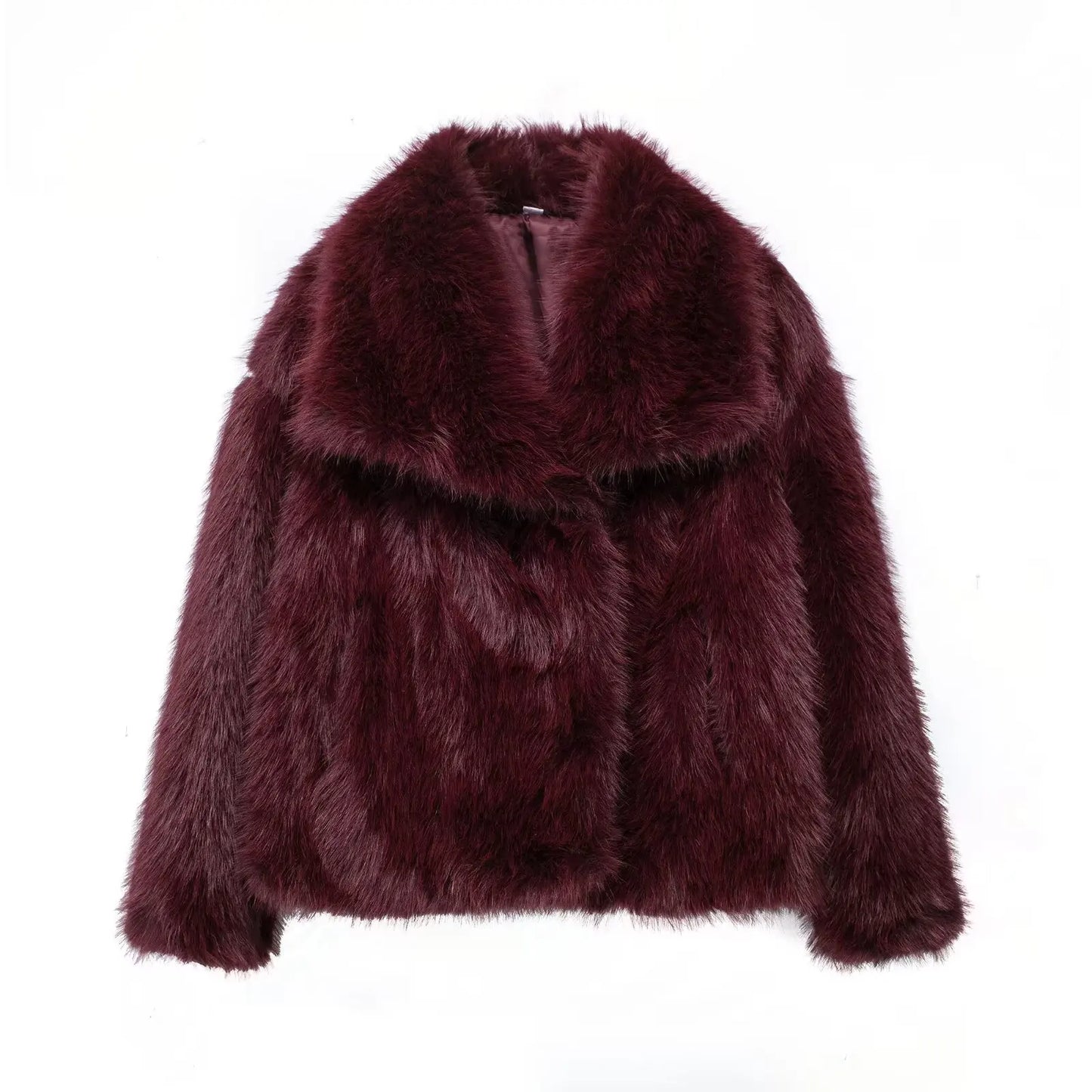 Women Fashion Winter Solid  Big Lapel Coat Faux Fur Coat Jacket New 2025 Autumn Winter Slouchy Burgundy Black Gray Coat