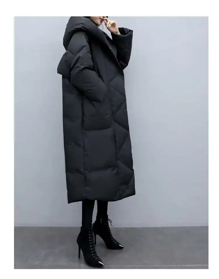 UK Size S(8)-3XL(20) Long Thick Parkas Zipper Hooded Spliced Jackets Women Maxi Warm Loose Coats Pockets Autumn Winter Y2K Coat Warm Parkas Coat