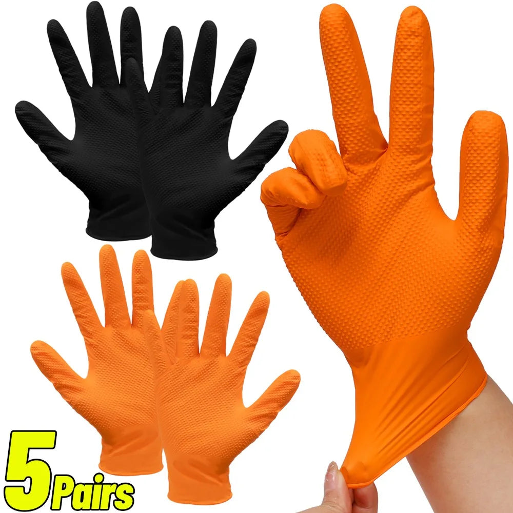 NEW Arrivals 5Pairs Black/Orange Color Heavy Duty Rubber Gloves Industrial Reusable Gloves Extra Thick Mechanic Glove Home Kitchen Garden Car Anti-Slip Safety Work Gloves