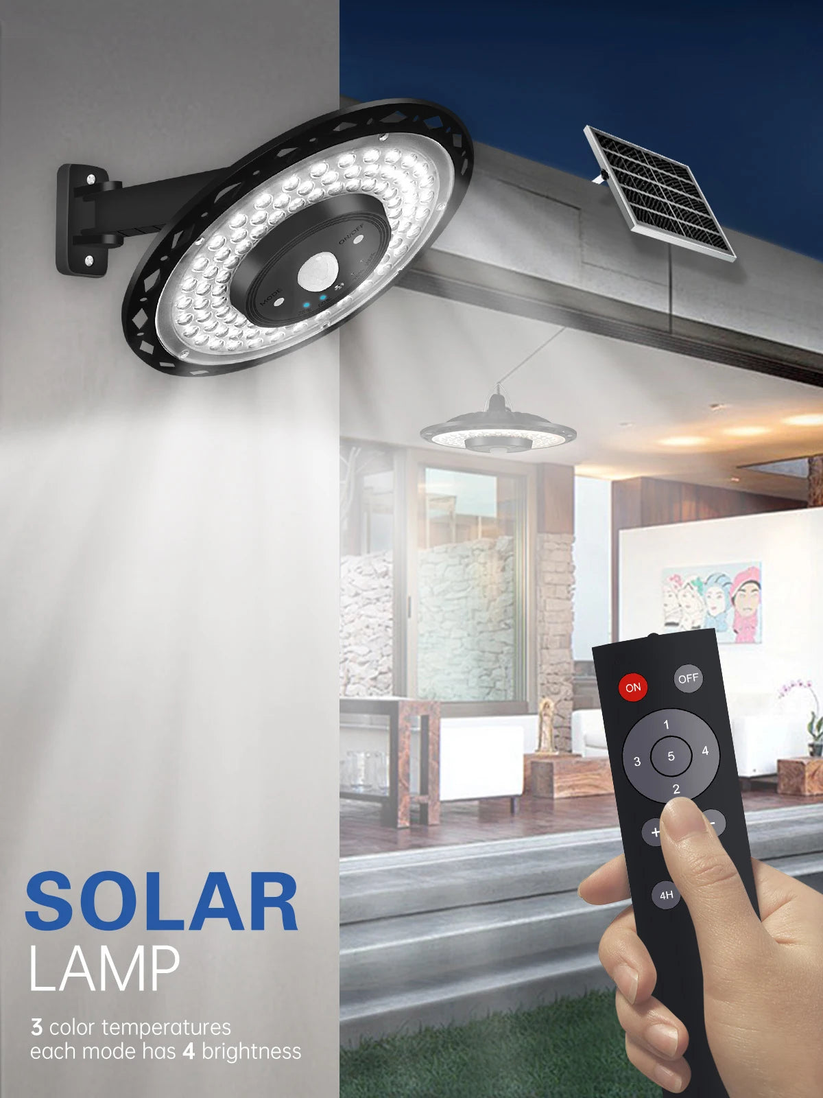 NEW Arrivals Solar Lights Indoor Outdoor 5 Modes Motion Sensor Solar Shed Light with Remote IP65 Waterproof for Barn Gazebo Yard Garage Garden Lawn