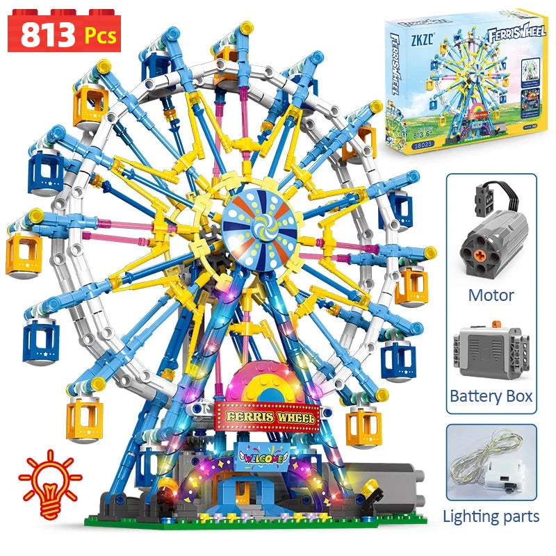 Christmas Gift Electric Bricks City Friends MOC Rotating Ferris Wheel Building Blocks with Light Toys Christmas Gifts