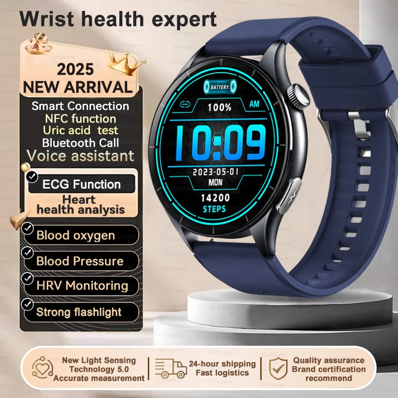 New 1.56 "HD Screen Sapphire Glass Non-Invasive Health Monitoring Smart Watch Laser Measure Blood Fat Uric Acid ECG Smart Watch Women Men Sports Health Care Supplies