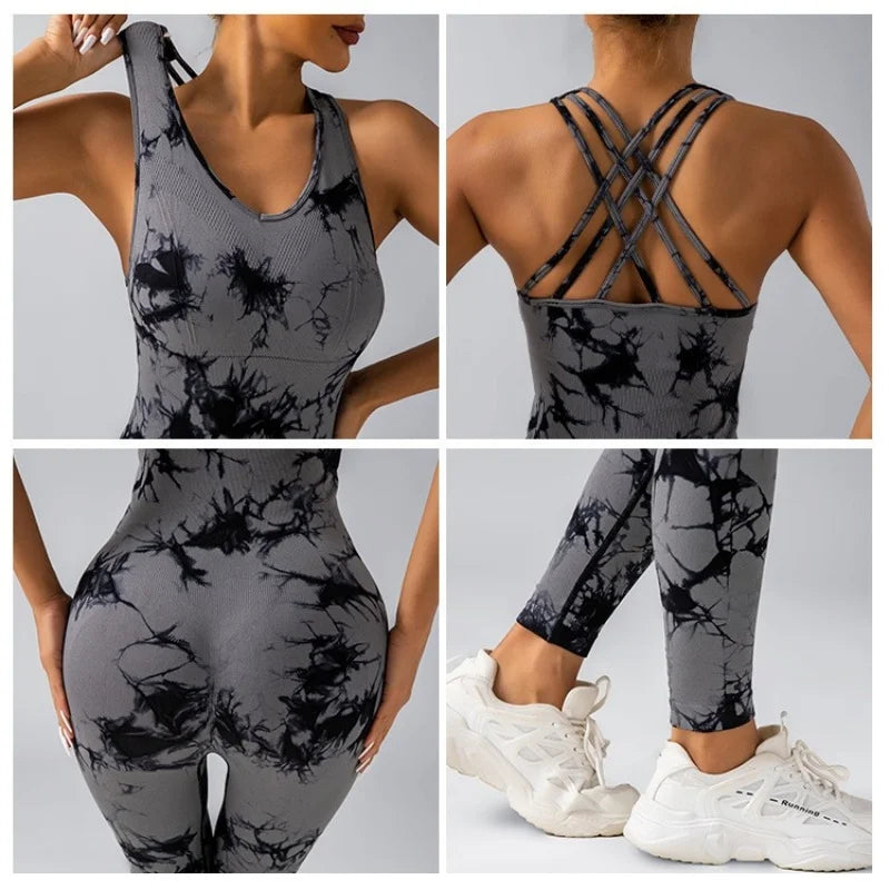 Tie-Dye Yoga Jumpsuit, and Hip Lift, Trousers, Seamless Breathable Leggings, Sports Fitness Wear Women Set Yoga Women