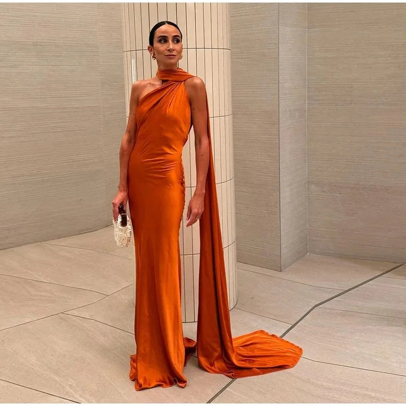 Luxury Satin Ribbon Halter Long Dresses 15 Colors S-XL UK Size Women's Backless Formal Maxi Dress Evening Wedding Guest Red Carpet Business Party Summer Graduation New Arrivals