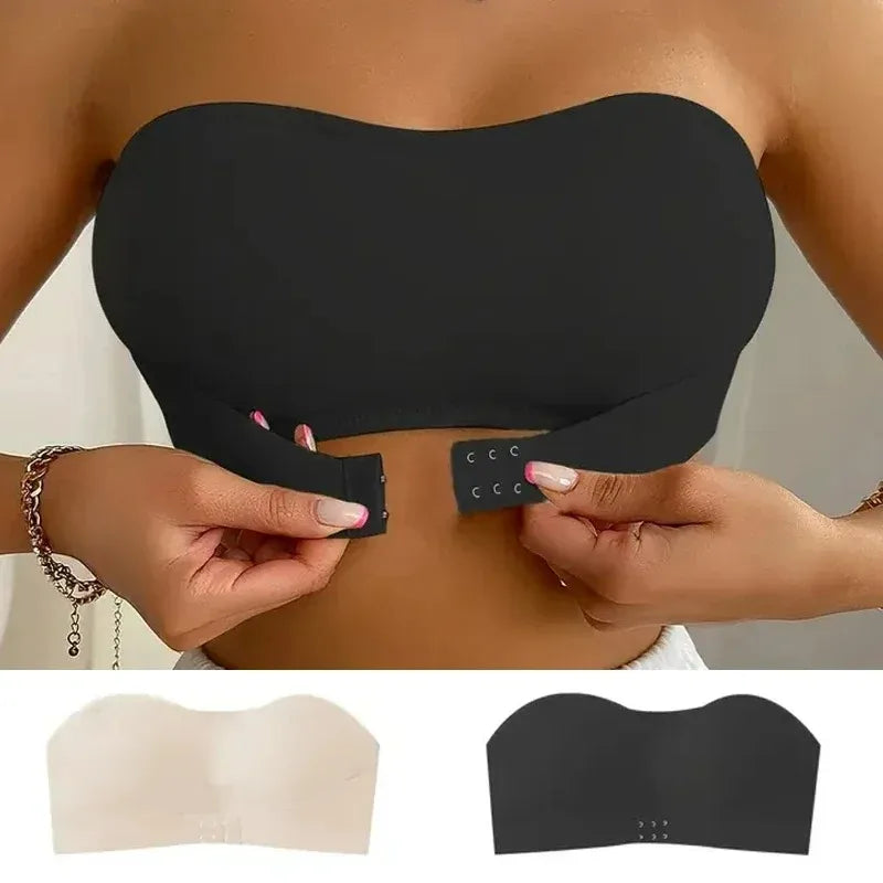 S-XL New Women's Strapless Bandeau Bra Removable Padded Soft Ice Silk Traceless Brasseries Wire Free Seamless Bra Smooth Underwear