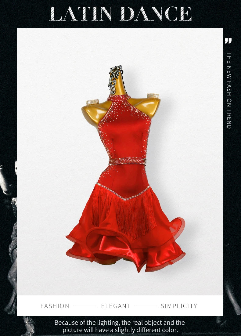 NEW Arrivals Luxury Latin Skirt Ballroom Competition Dance Samba Rumba Dress Stage Costume Dancewear Outfits Evening Girls Line Party Prom