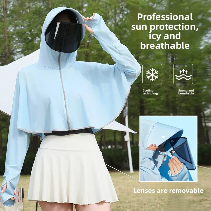 1/2/4 PCS Ice Silk Set 5 Colors Women's UV Protection Cape Hoodie Ice Silk Breathable Sun Shirt Spring Summer Loose Fit Jacket for Outdoor Hiking Sun Protection